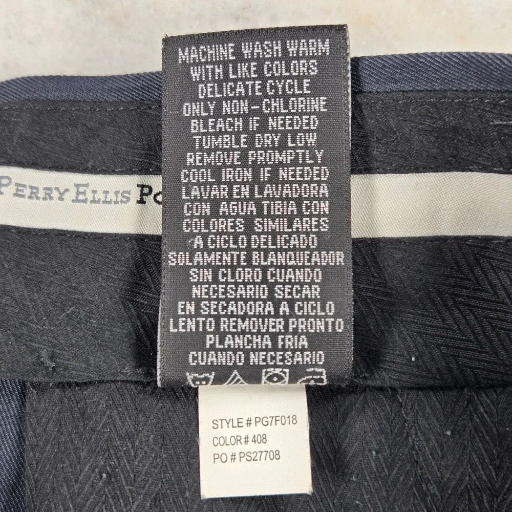 Perry Ellis Portfolio Dress Pants Mens 30/30 Blue Pleated Office Sharkskin Style